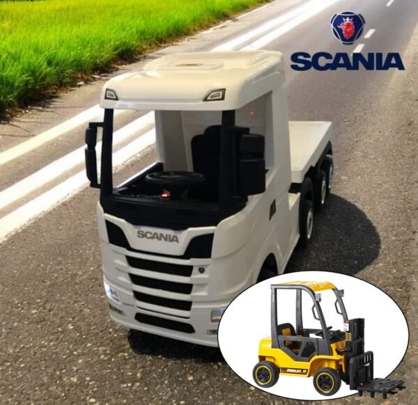 12V Electric Forklift Yellow with MP4 Screen + White R500 SCANIA Truck & Trailer